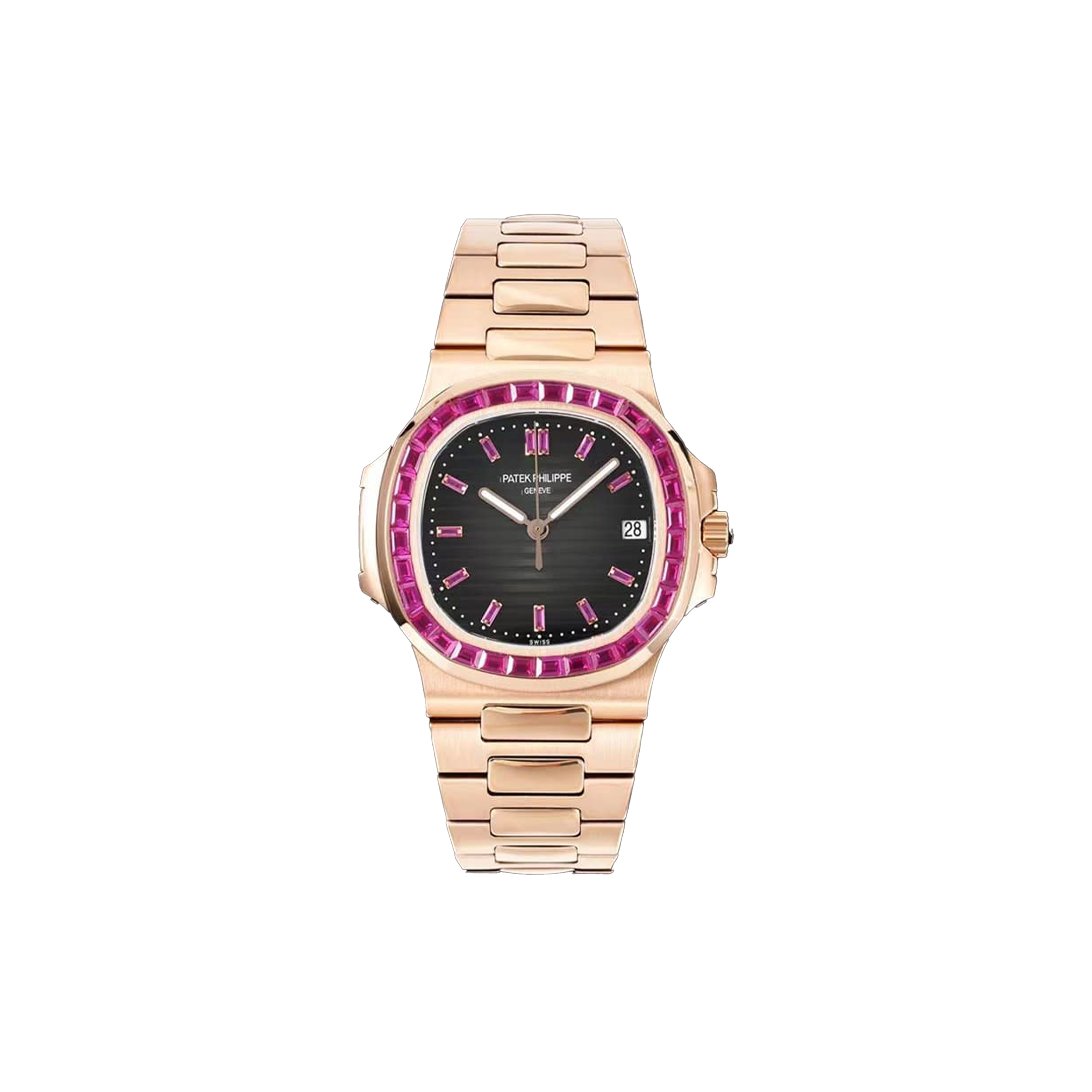 PATEK PHILIPPE ROSE GOLD BLACK DIAL ICED OUT 40MM WATCH 5711/1A-018